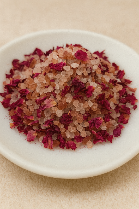 Rosensalz grob – edles Kristallsalz mit Duftrosenblättern